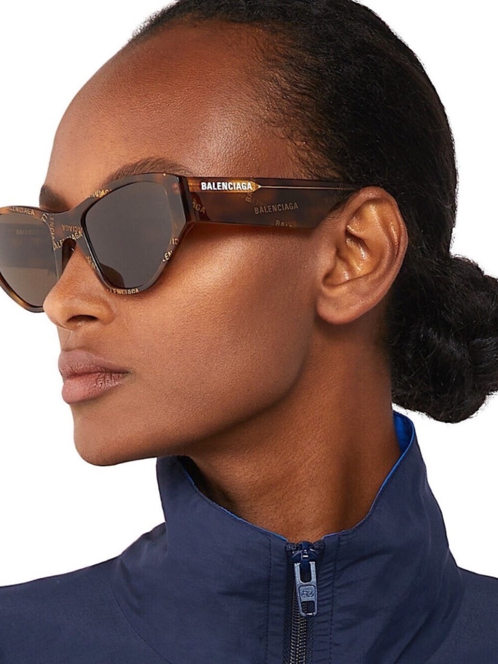 Balenciaga BB0097S 003 BROWN All Over Logo Modern Cat Eye Unisex Sunglasses